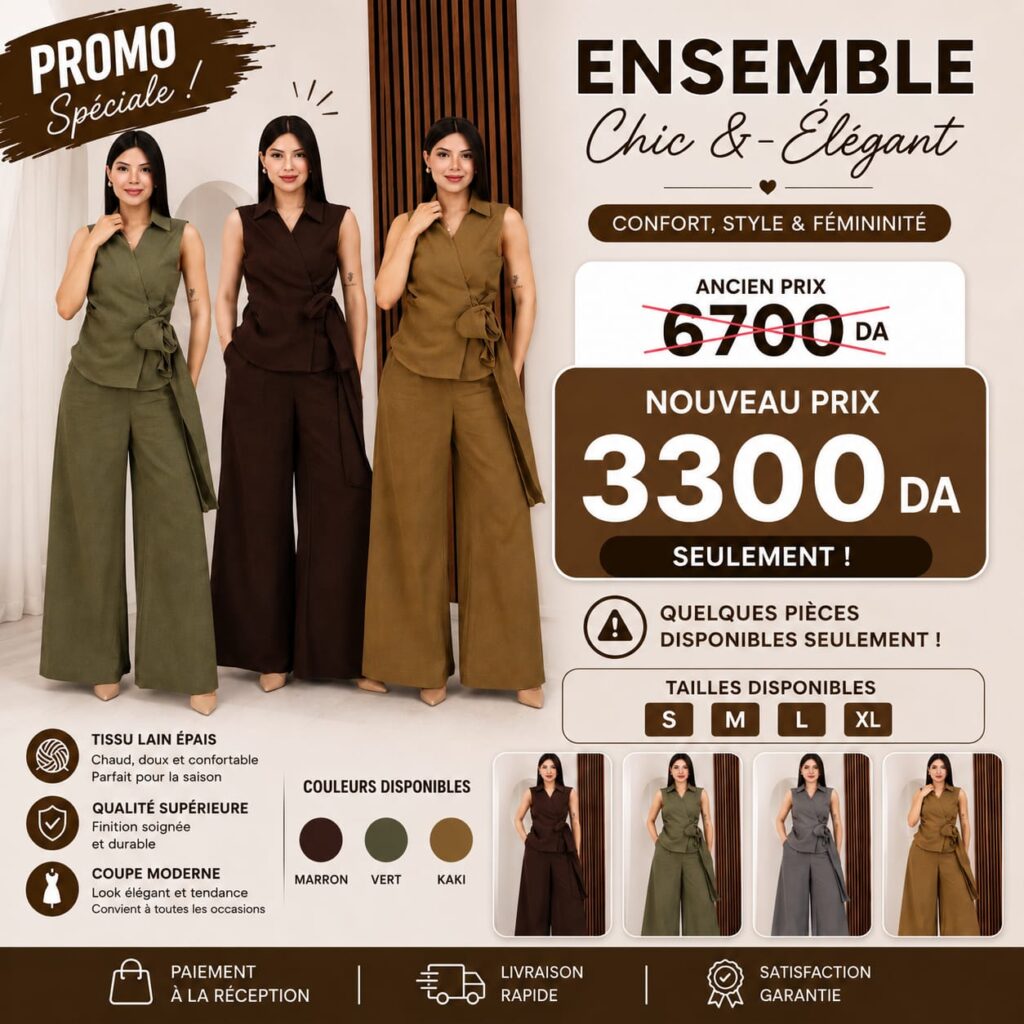 Ensemble Chic & Élégant – Haut Cache-Cœur & Pantalon Large