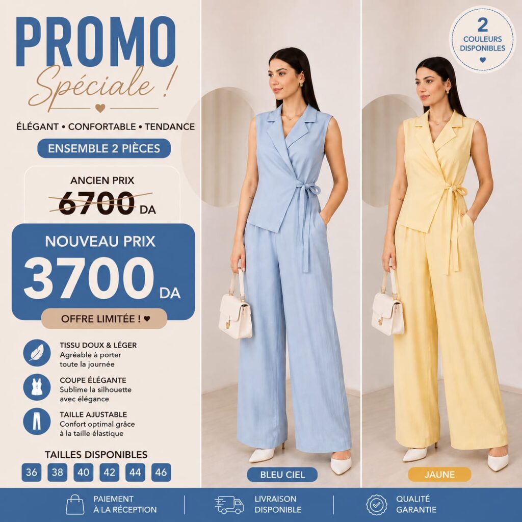 Ensemble 2 Pièces – Veste Cache-Cœur & Pantalon Large
